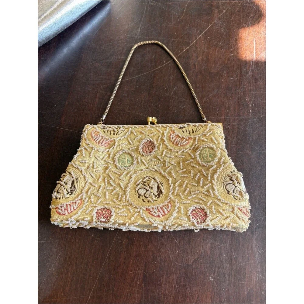 Vintage Gold Beaded Evening Bag